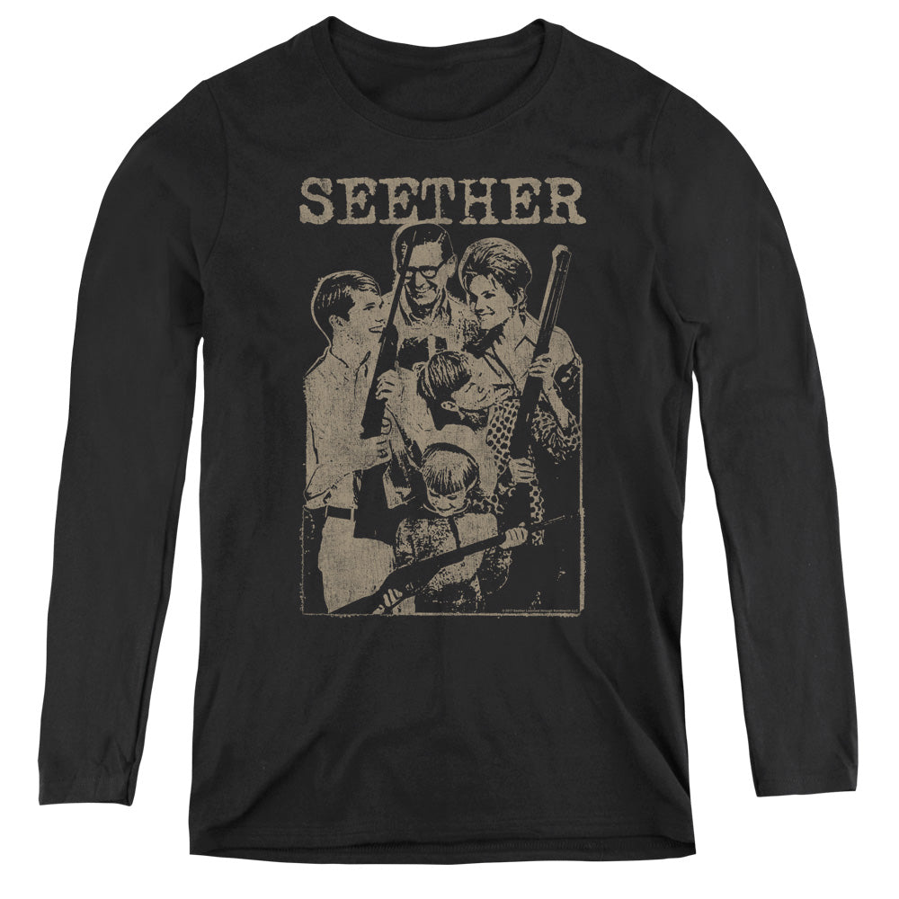 Seether Happy Family Womens Long Sleeve Shirt Black