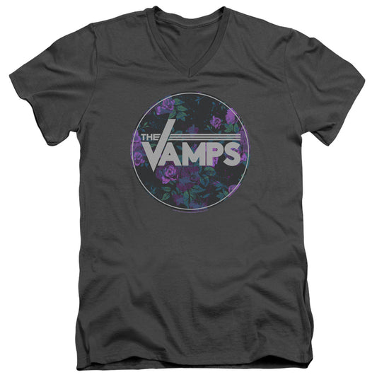 The Vamps Floral Vamps Mens Slim Fit V-Neck T Shirt Charcoal