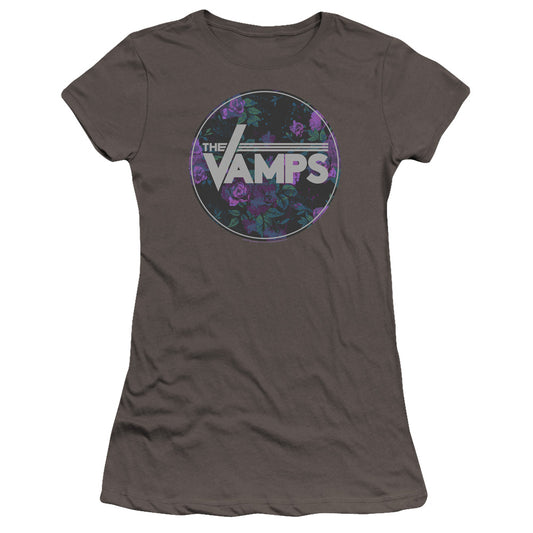 The Vamps Floral Vamps Junior Sheer Cap Sleeve Premium Bella Canvas Womens T Shirt Charcoal