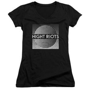 Night Riots Junior Sheer Cap Sleeve V-Neck Womens T Shirt Black