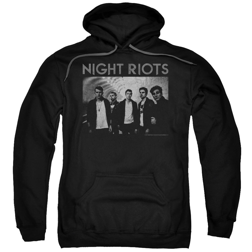 Night Riots Greyscale Mens Hoodie Black