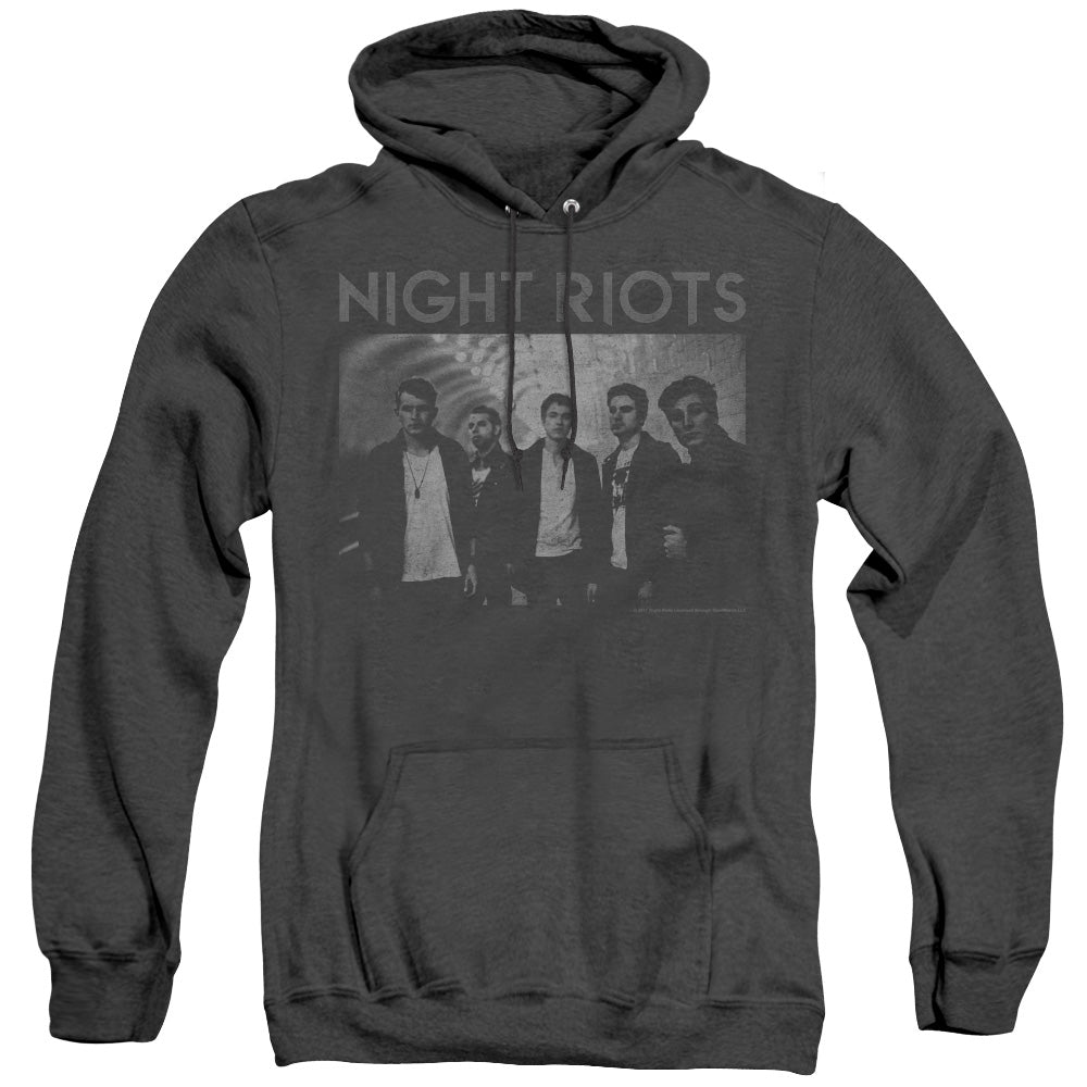 Night Riots Greyscale Heather Mens Hoodie Black