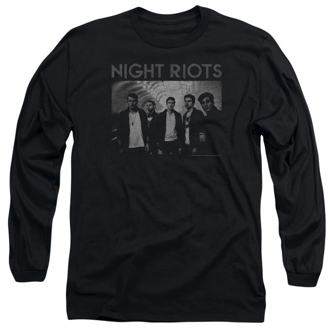 Night Riots Greyscale Mens Long Sleeve Shirt Black