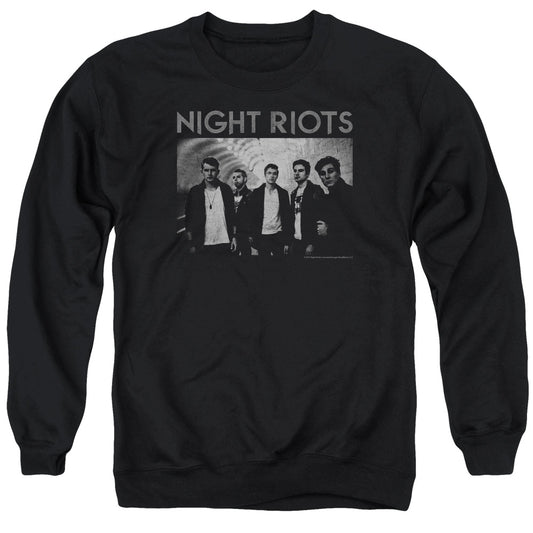 Night Riots Greyscale Mens Crewneck Sweatshirt Black