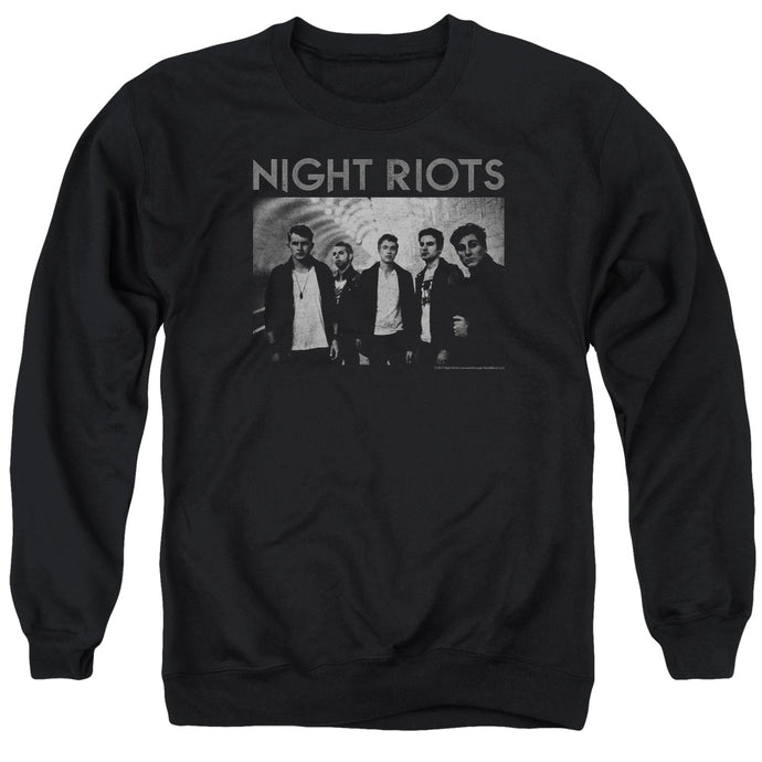 Night Riots Greyscale Mens Crewneck Sweatshirt Black