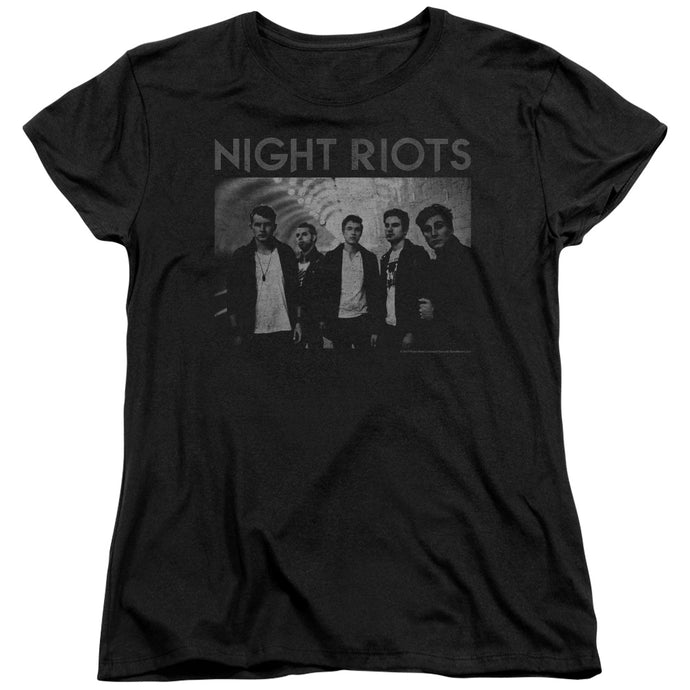 Night Riots Greyscale Womens T Shirt Black