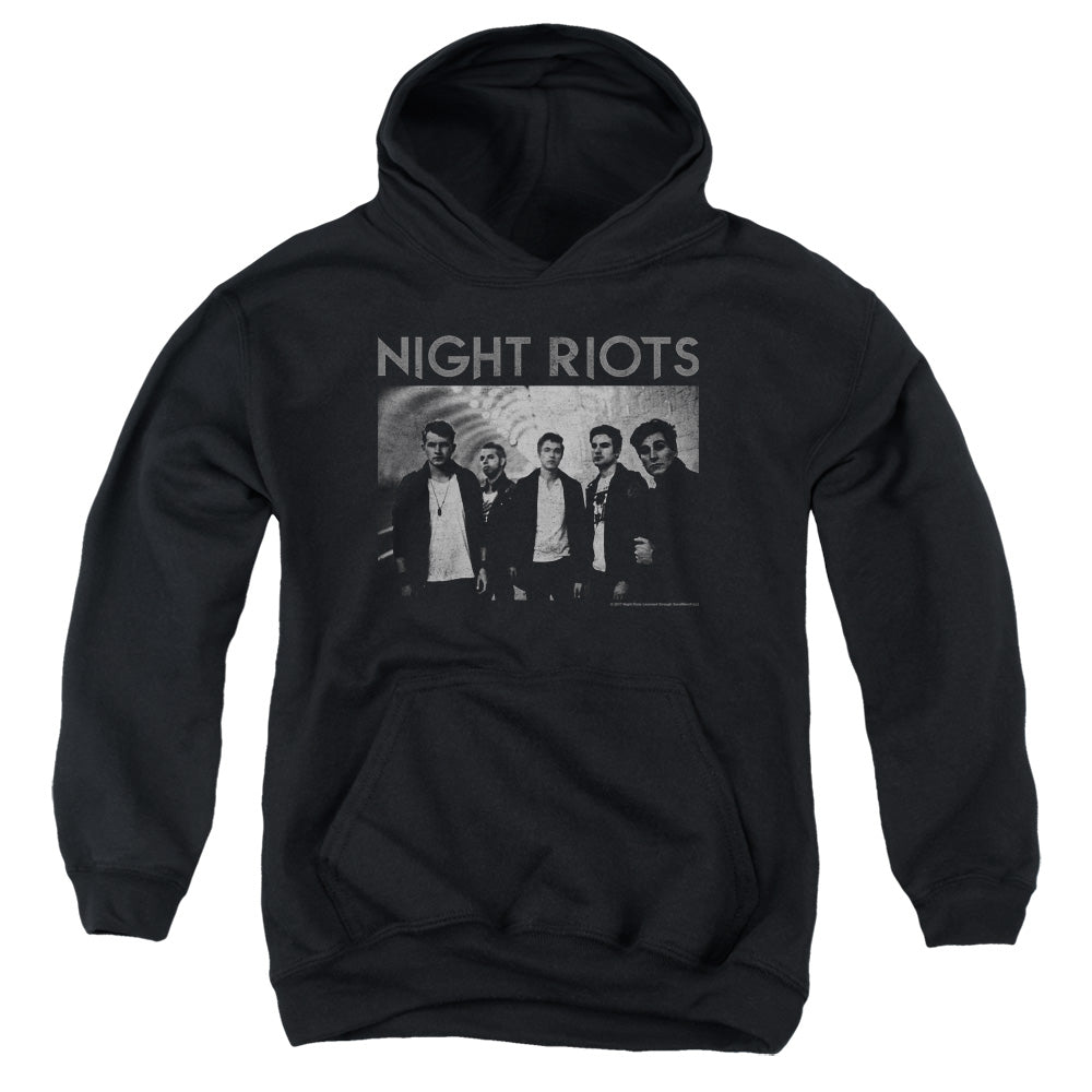 Night Riots Greyscale Kids Youth Hoodie Black