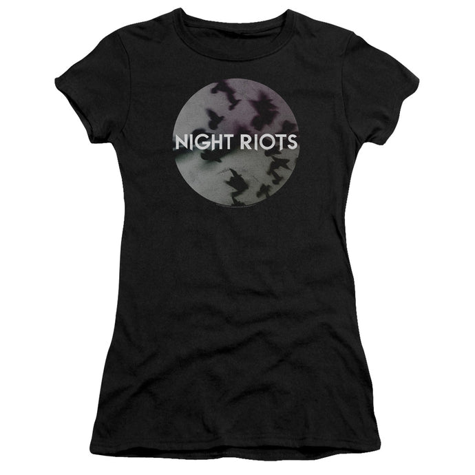Night Riots Flock Junior Sheer Cap Sleeve Womens T Shirt Black