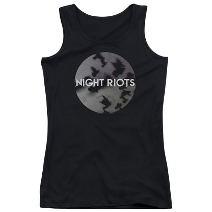 Night Riots Flock Junior Sheer Cap Sleeve V-Neck Womens T Shirt Black