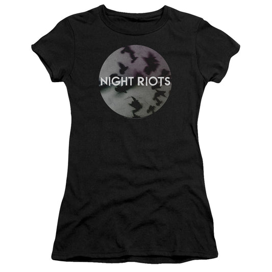 Night Riots Flock Junior Sheer Cap Sleeve Premium Bella Canvas Womens T Shirt Black