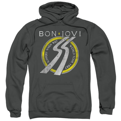 Bon Jovi Slippery When Wet World Tour Mens Hoodie Charcoal