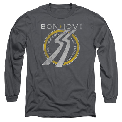 Bon Jovi Slippery When Wet World Tour Mens Long Sleeve Shirt Charcoal