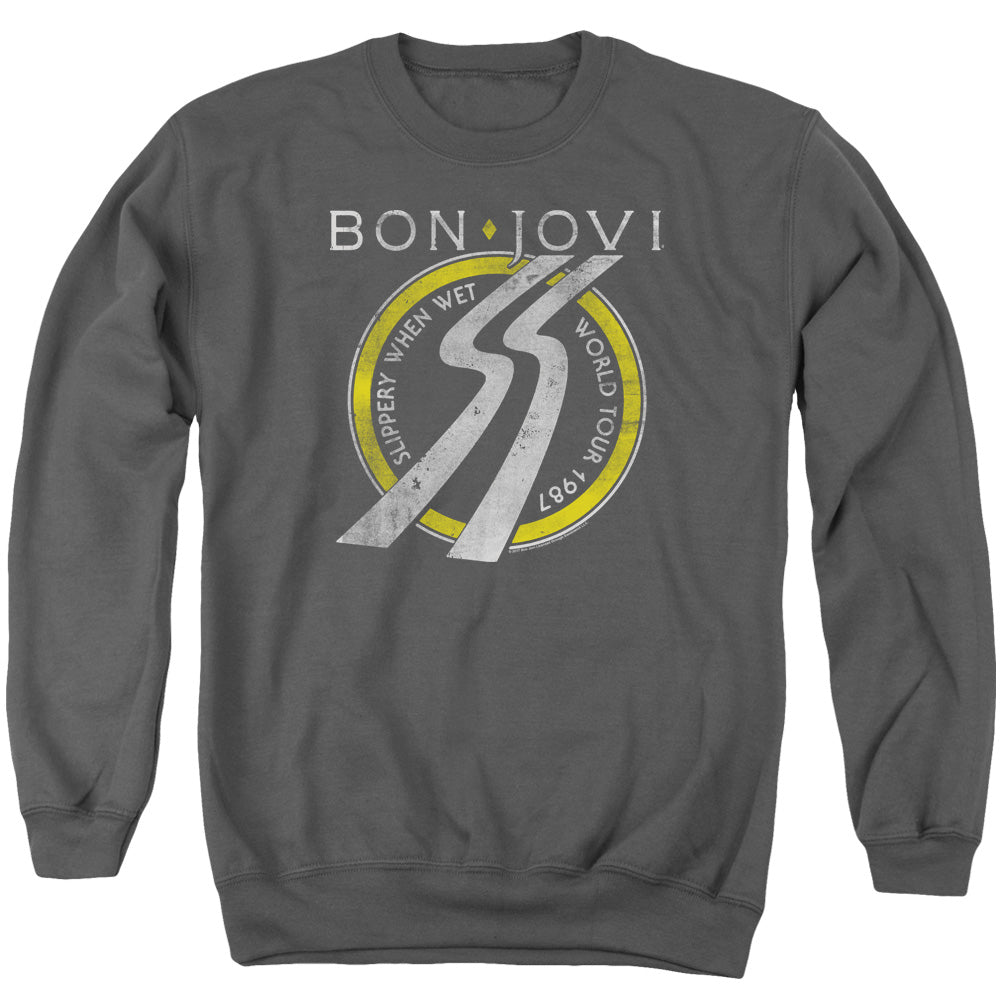 Bon Jovi Slippery When Wet World Tour Mens Crewneck Sweatshirt Charcoal