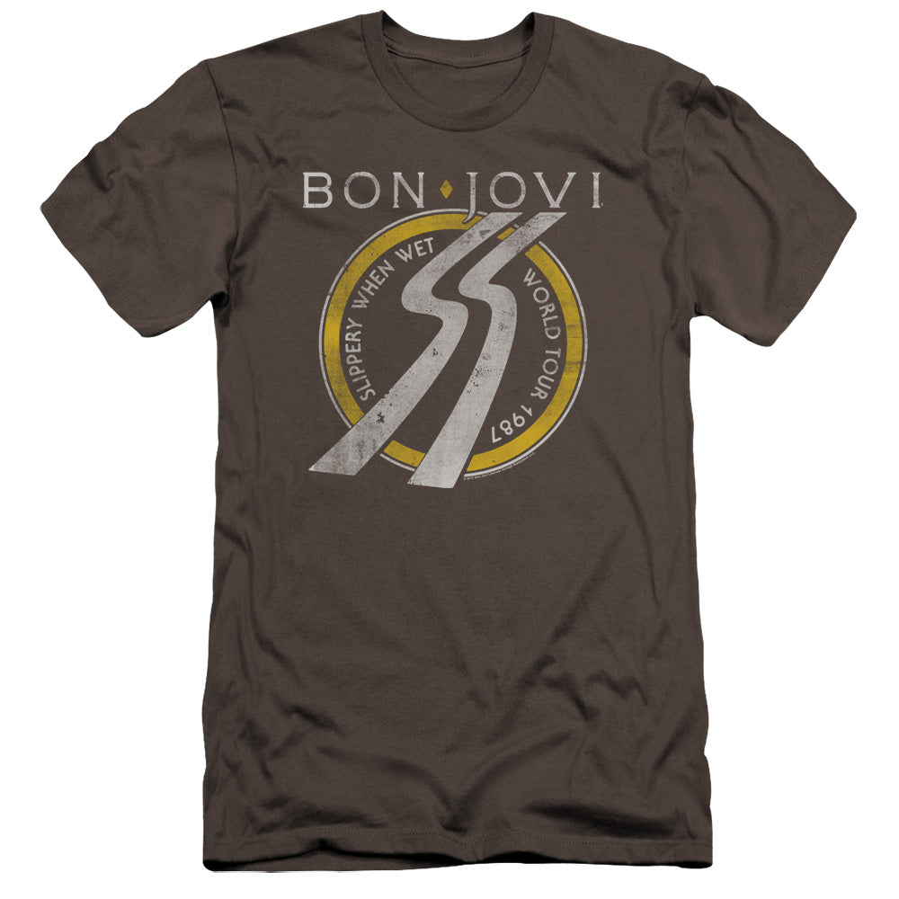 Bon Jovi Slippery When Wet World Tour Premium Bella Canvas Slim Fit Mens T Shirt Charcoal