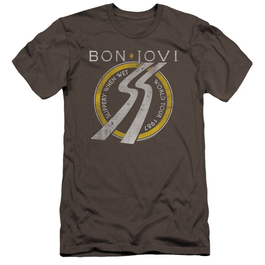 Bon Jovi Slippery When Wet World Tour Premium Bella Canvas Slim Fit Mens T Shirt Charcoal