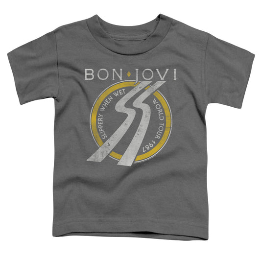 Bon Jovi Slippery When Wet World Tour Toddler Kids Youth T Shirt Charcoal