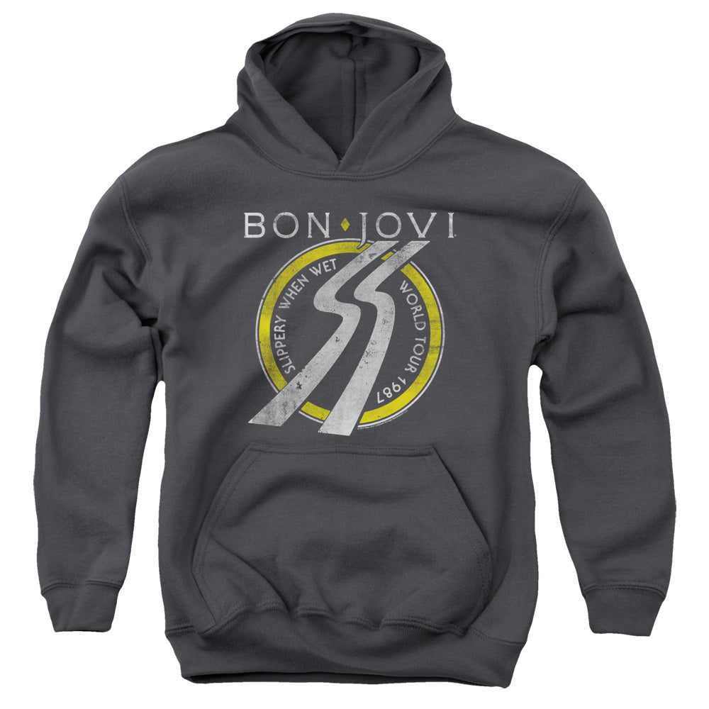 Bon Jovi Slippery When Wet World Tour Kids Youth Hoodie Charcoal