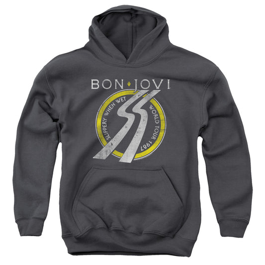 Bon Jovi Slippery When Wet World Tour Kids Youth Hoodie Charcoal