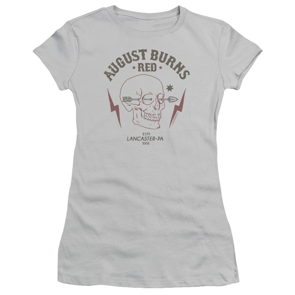 August Burns Red Arrow Skull Junior Sheer Cap Sleeve Womens T Shirt Silver