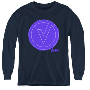 The Vamps Frayed Patch Long Sleeve Kids Youth T Shirt Navy Blue