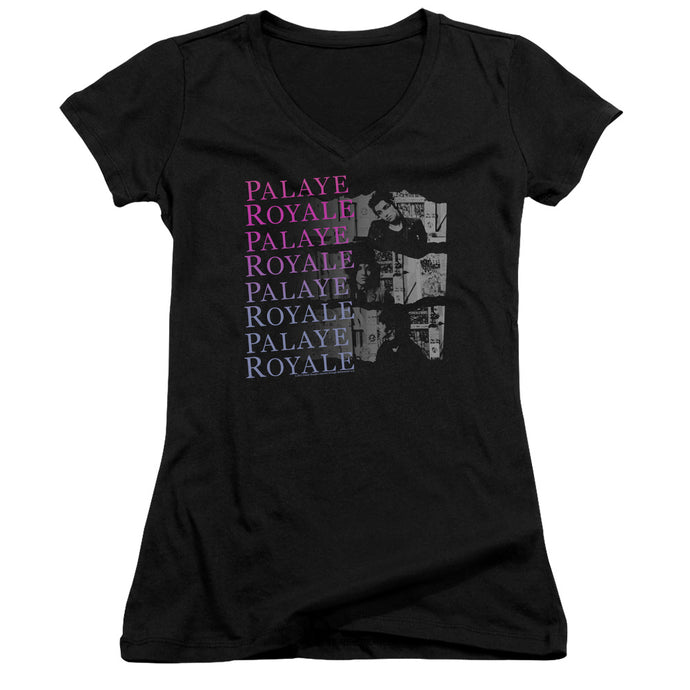Palaye Royale Torn Junior Sheer Cap Sleeve V-Neck Womens T Shirt Black