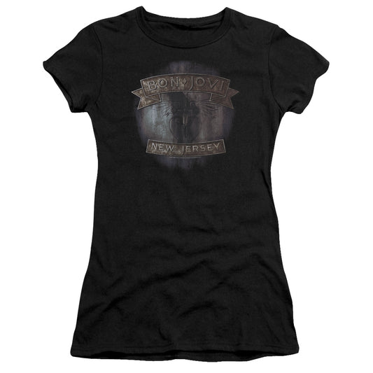 Bon Jovi New Jersey Junior Sheer Cap Sleeve Womens T Shirt Black