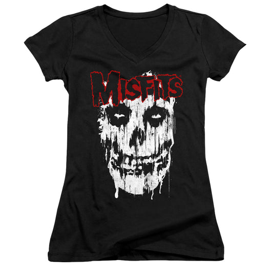 Misfits Splatter Junior Sheer Cap Sleeve V-Neck Womens T Shirt Black