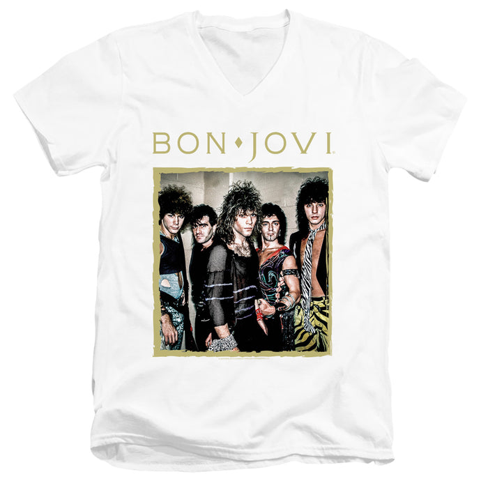 Bon Jovi Framed Mens Slim Fit V-Neck T Shirt White