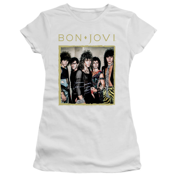 Bon Jovi Framed Junior Sheer Cap Sleeve Womens T Shirt White