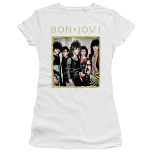 Bon Jovi Framed Junior Sheer Cap Sleeve Premium Bella Canvas Womens T Shirt White
