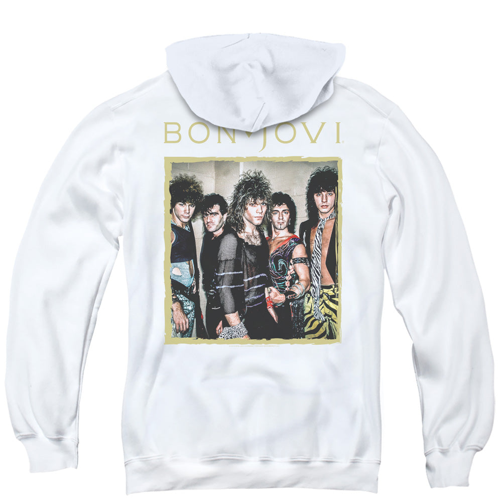 Bon Jovi Framed Back Print Zipper Mens Hoodie White