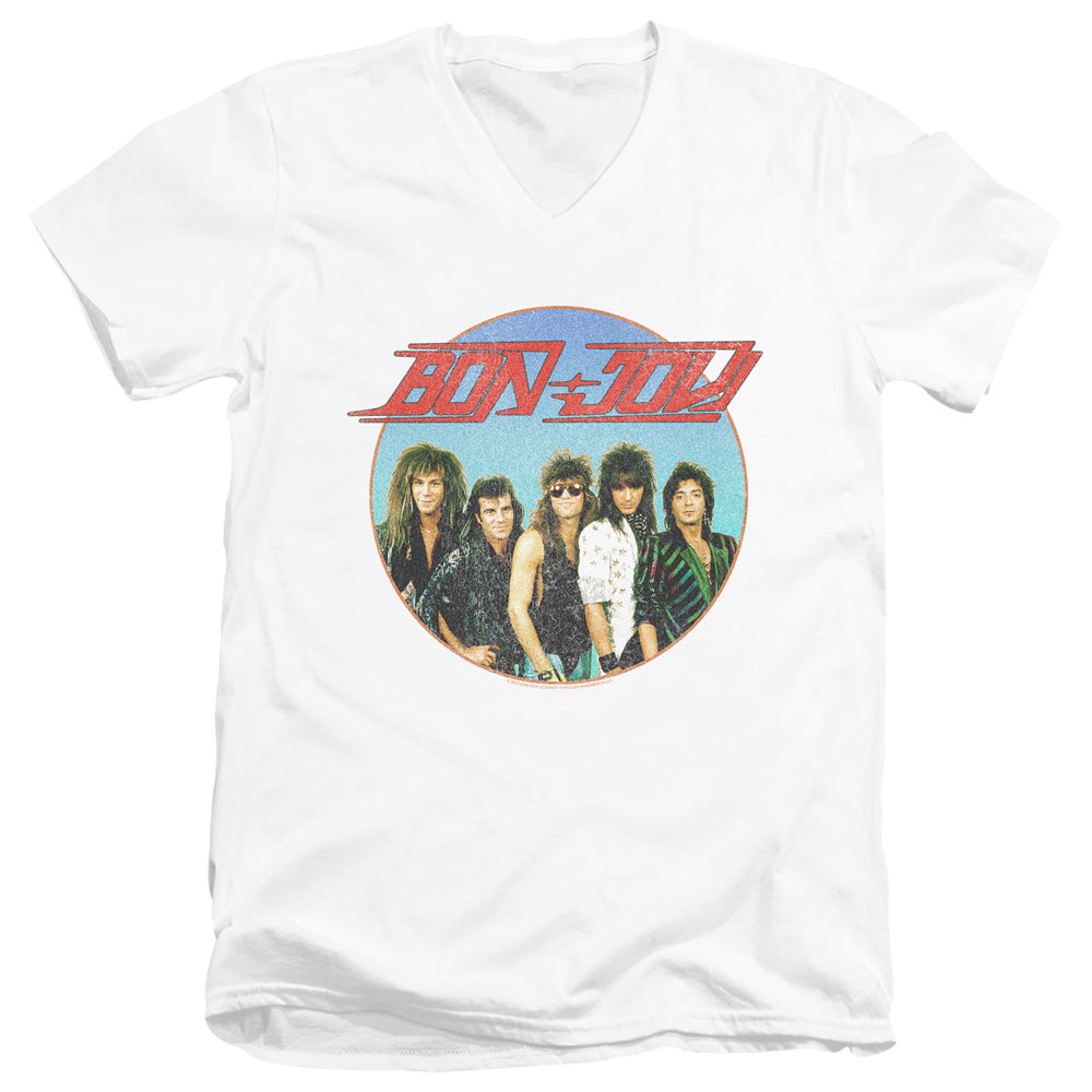 Bon Jovi Bon Sphere Mens Slim Fit V-Neck T Shirt White