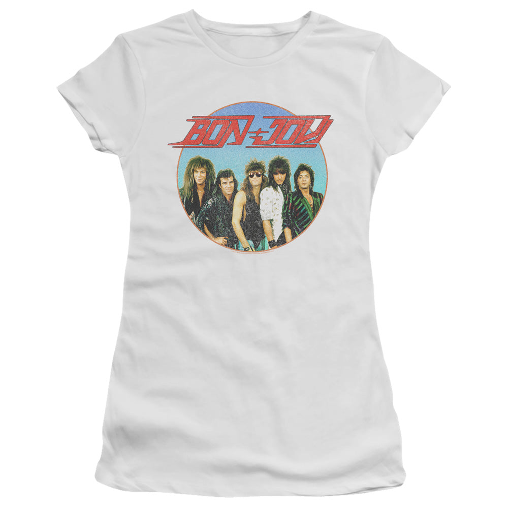 Bon Jovi Bon Sphere Junior Sheer Cap Sleeve Womens T Shirt White