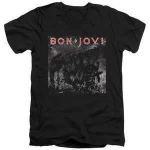 Bon Jovi Slippery Cover Mens Slim Fit V-Neck T Shirt Black
