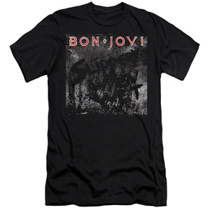 Bon Jovi Slippery Cover Slim Fit Mens T Shirt Black