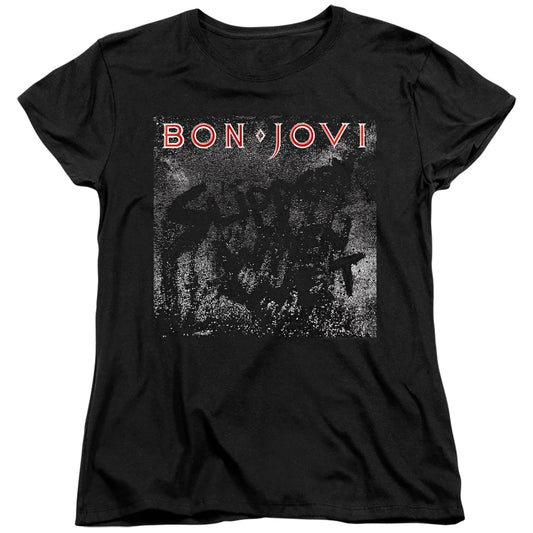 Bon Jovi Slippery Cover Womens T Shirt Black