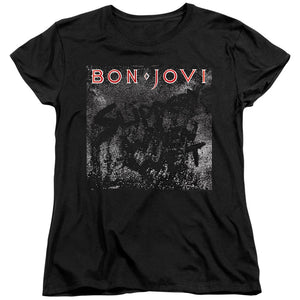 Bon Jovi Slippery Cover Womens T Shirt Black