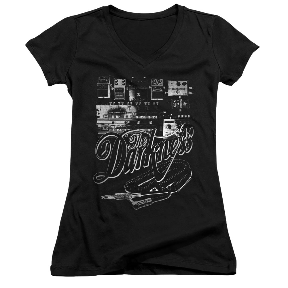 The Darkness Pedal Board Junior Sheer Cap Sleeve V-Neck Womens T Shirt Black