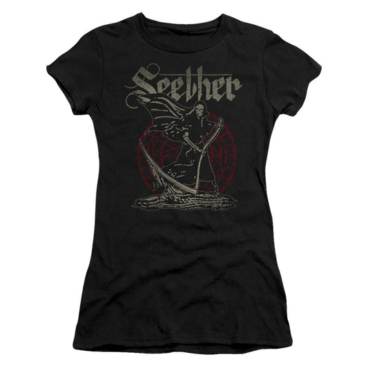 Seether Reaper Junior Sheer Cap Sleeve Womens T Shirt Black