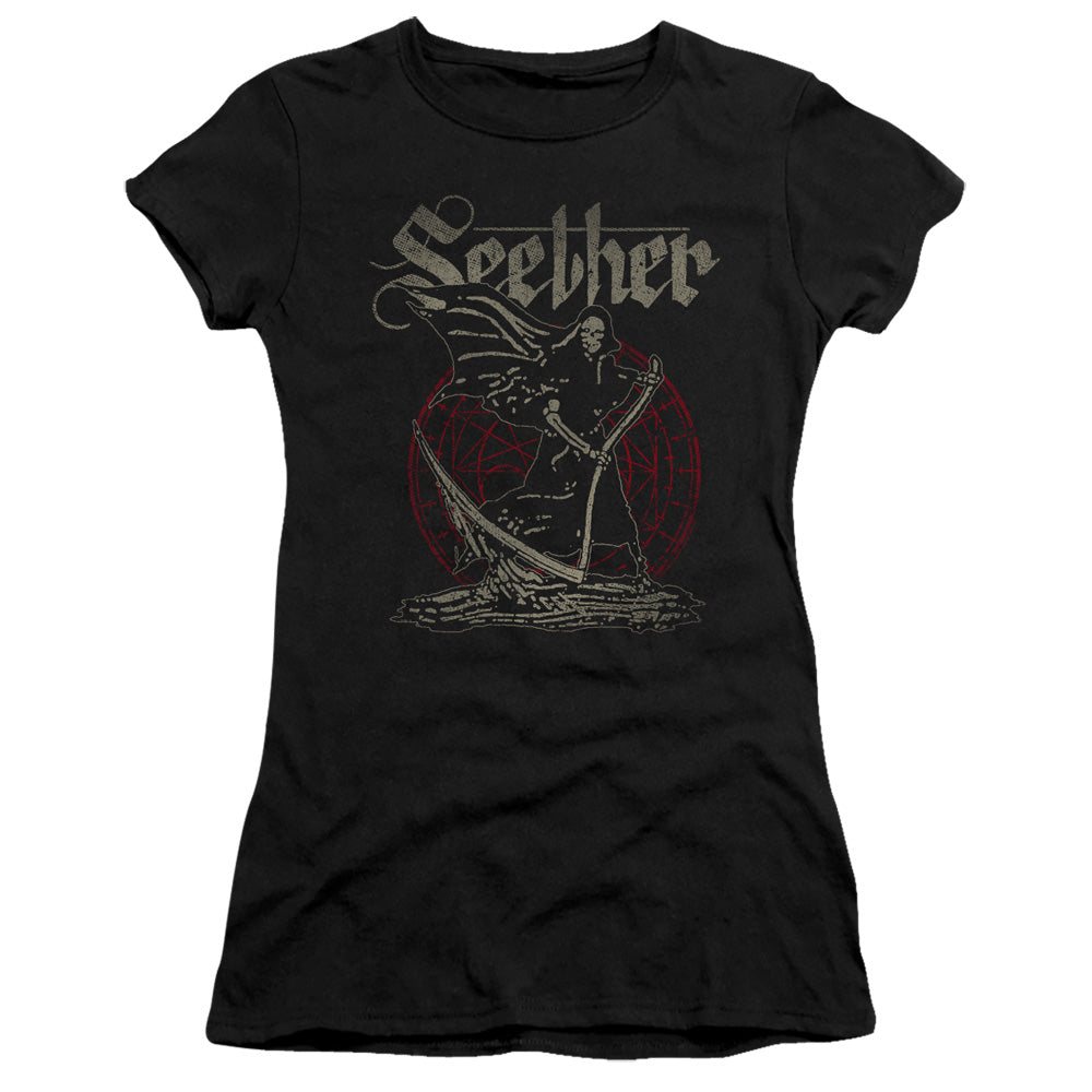 Seether Reaper Junior Sheer Cap Sleeve Premium Bella Canvas Womens T Shirt Black