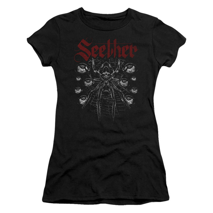 Seether Arachnoid Junior Sheer Cap Sleeve Womens T Shirt Black
