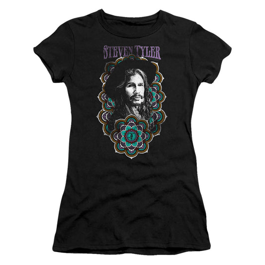 Steven Tyler Mandala Junior Sheer Cap Sleeve Womens T Shirt Black