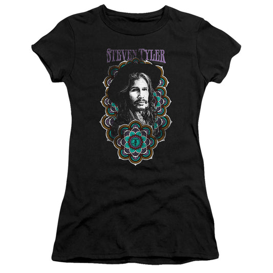 Steven Tyler Mandala Junior Sheer Cap Sleeve Premium Bella Canvas Womens T Shirt Black