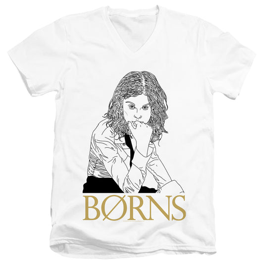 Borns Outline Mens Slim Fit V-Neck T Shirt White