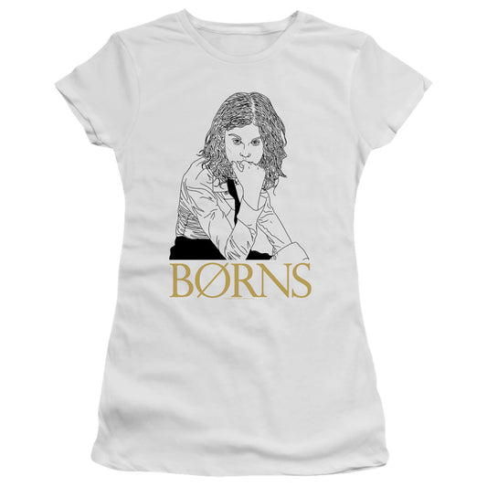 Borns Outline Junior Sheer Cap Sleeve Womens T Shirt White