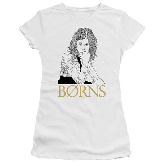 Borns Outline Junior Sheer Cap Sleeve Premium Bella Canvas Womens T Shirt White