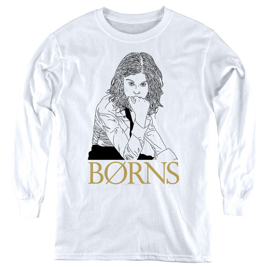 Borns Outline Long Sleeve Kids Youth T Shirt White