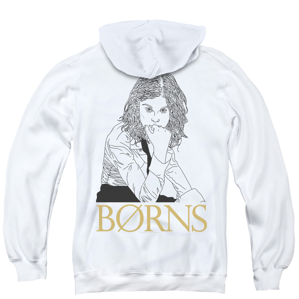 Borns Outline Back Print Zipper Mens Hoodie White