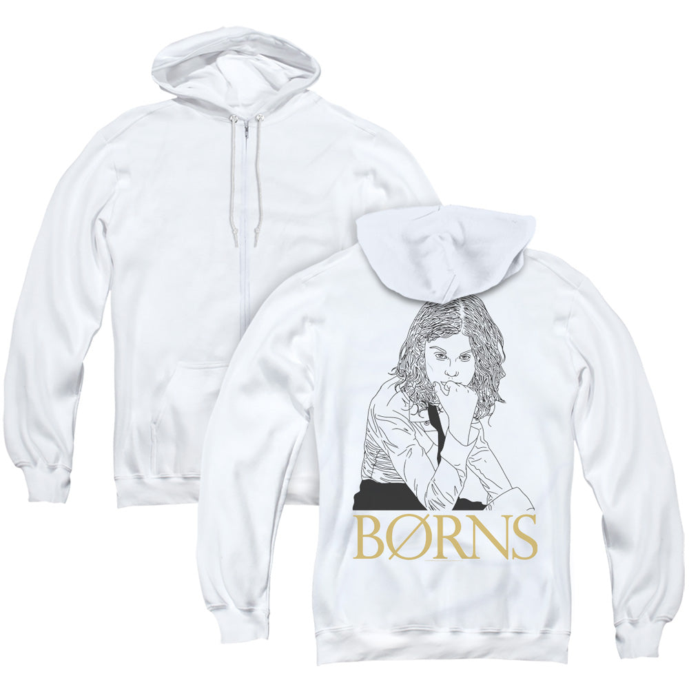 Borns Outline Back Print Zipper Mens Hoodie White