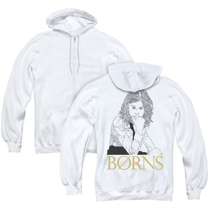 Borns Outline Back Print Zipper Mens Hoodie White